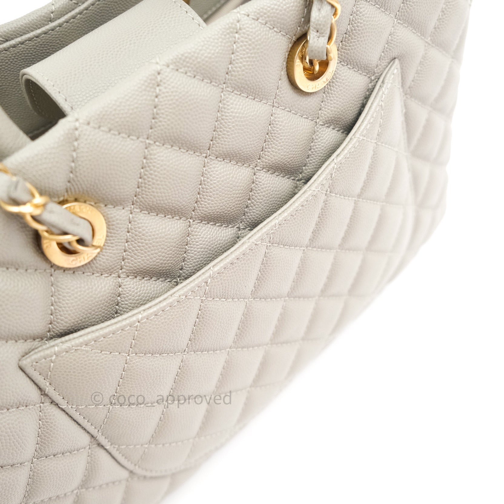 Chanel Quilted Medium Coco Handle Shopping Tote Grey Caviar Gold Hardw –  Coco Approved Studio