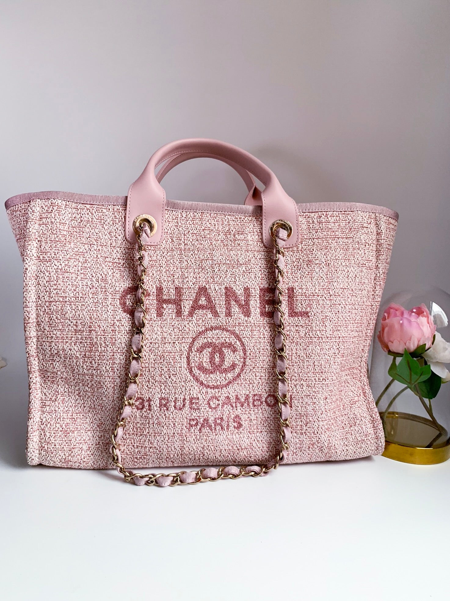 Chanel PinkBlack Canvas and Terry Cloth Printed XL Tote Bag  Yoogis  Closet