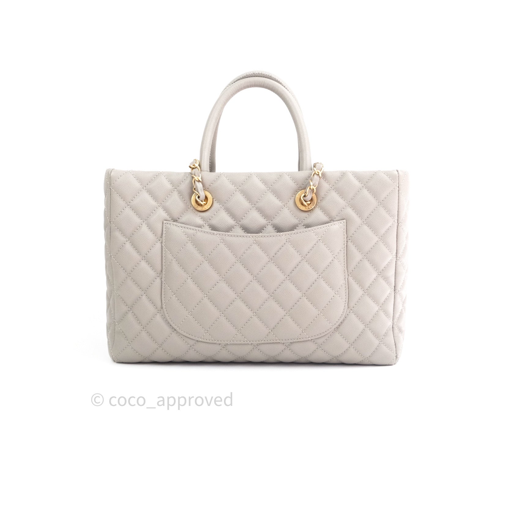 Chanel Quilted Medium Coco Handle Shopping Tote Grey Caviar Gold Hardw –  Coco Approved Studio