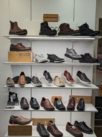 Shelf of ECCO shoes and boots for men