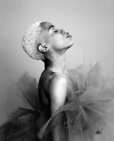 Tiara Mitchell black and white photo with tulle