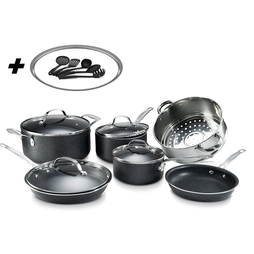 Granitestone 12-Piece Aluminum Ultra Durable Diamond Infused Nonstick Cookware Set with Glass Lids #9581