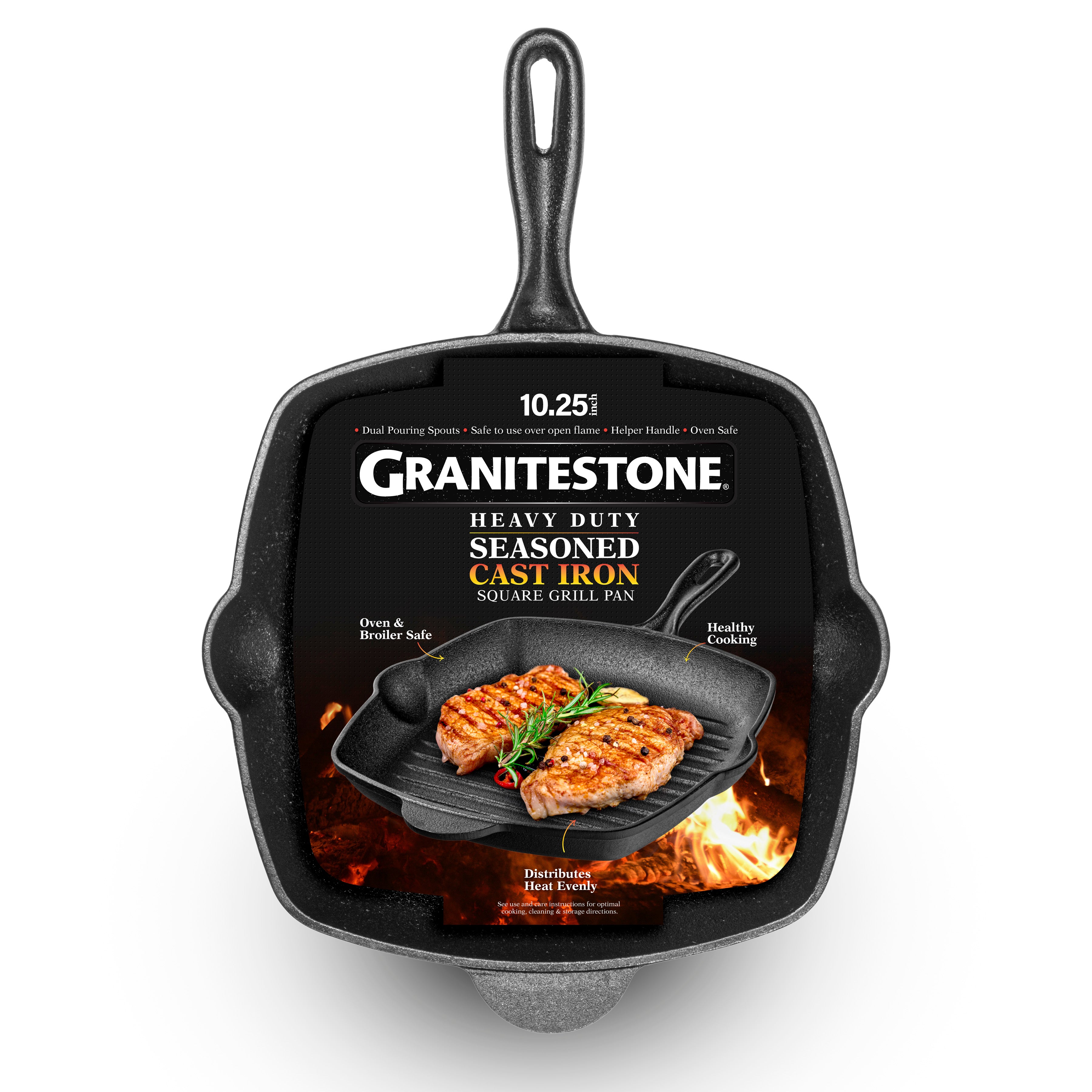 For tidlig Slid Absay Granitestone 10.25" Heavy-Duty Square Cast Iron Grill Pan – Granitestone.com