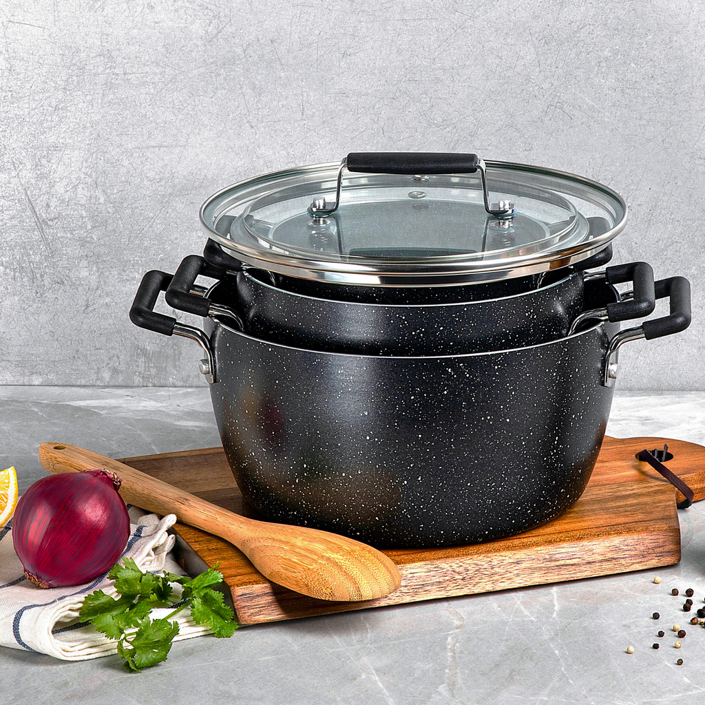 Granitestone 7 Quart Brushed Aluminum Stock Pot with Lid –