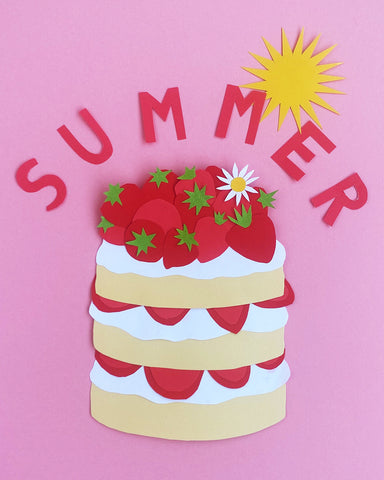 Summer-strawberry-cake-paper-cut-collage-by-chimps-tea-party