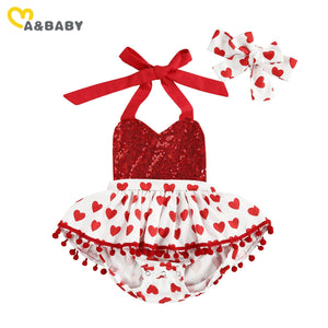 0-24M Valentines Day Baby Gilr Outfits Summer Newborn Infant Girl Red Heart Print Romper