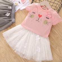 Load image into Gallery viewer, Summer Girls&#39; Clothing Sets Korean Denim Short-sleeved T-shirt+High Waist Skirt 2PCS Baby Kids Clothes Suit Children Clothing - shopbabyitems
