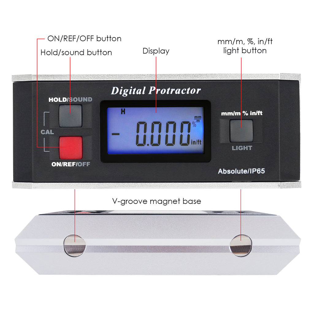 AFTK-9 Digital Protractor Angle Finder Level Inclinometer 0~360° with ...