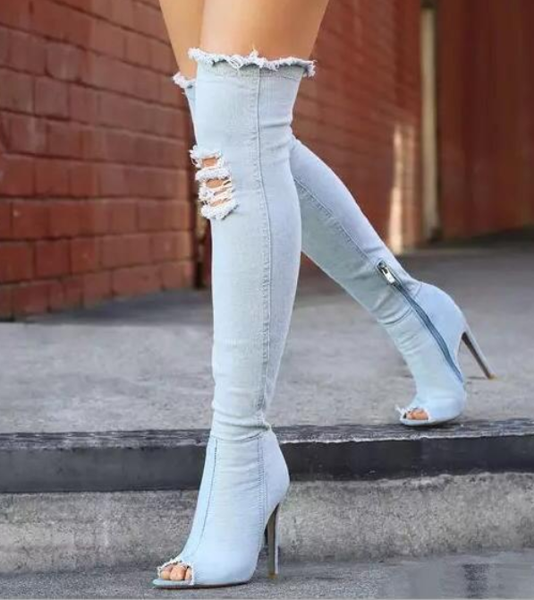 thigh high denim boots