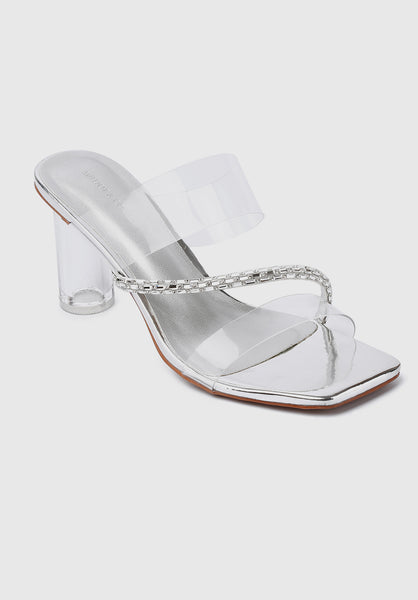 open toe heels silver