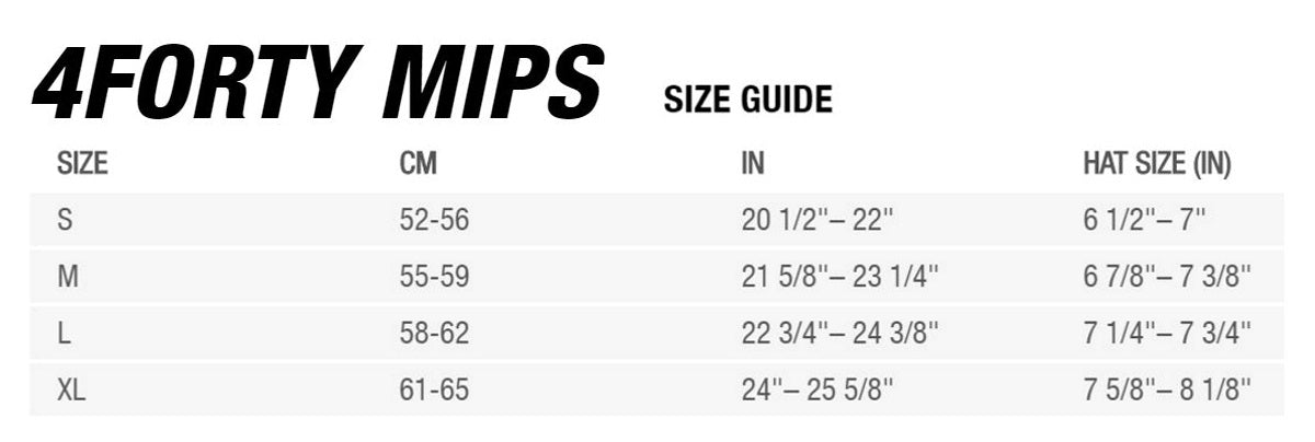 Bell 4Forty MIPS Helmet Sizing Chart
