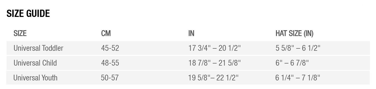 Bell Kids Helmet Sizing Chart