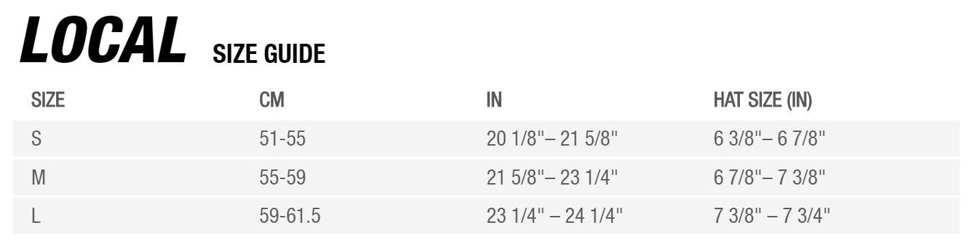 Bell Local Helmet Sizing Chart
