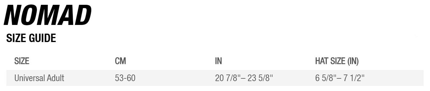 Bell Nomad Helmet Sizing Chart