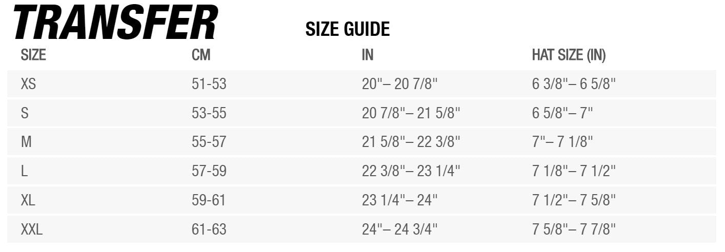 Bell Fusion Helmet Sizing Chart