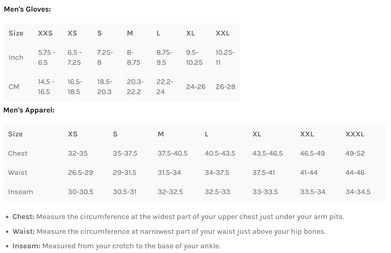 Bellwether Men's Clothing Sizing Chart