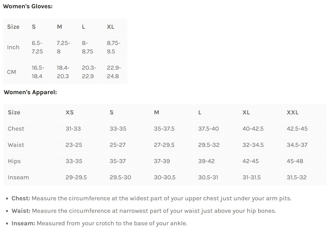 Bellwether Women's Clothing Sizing Chart