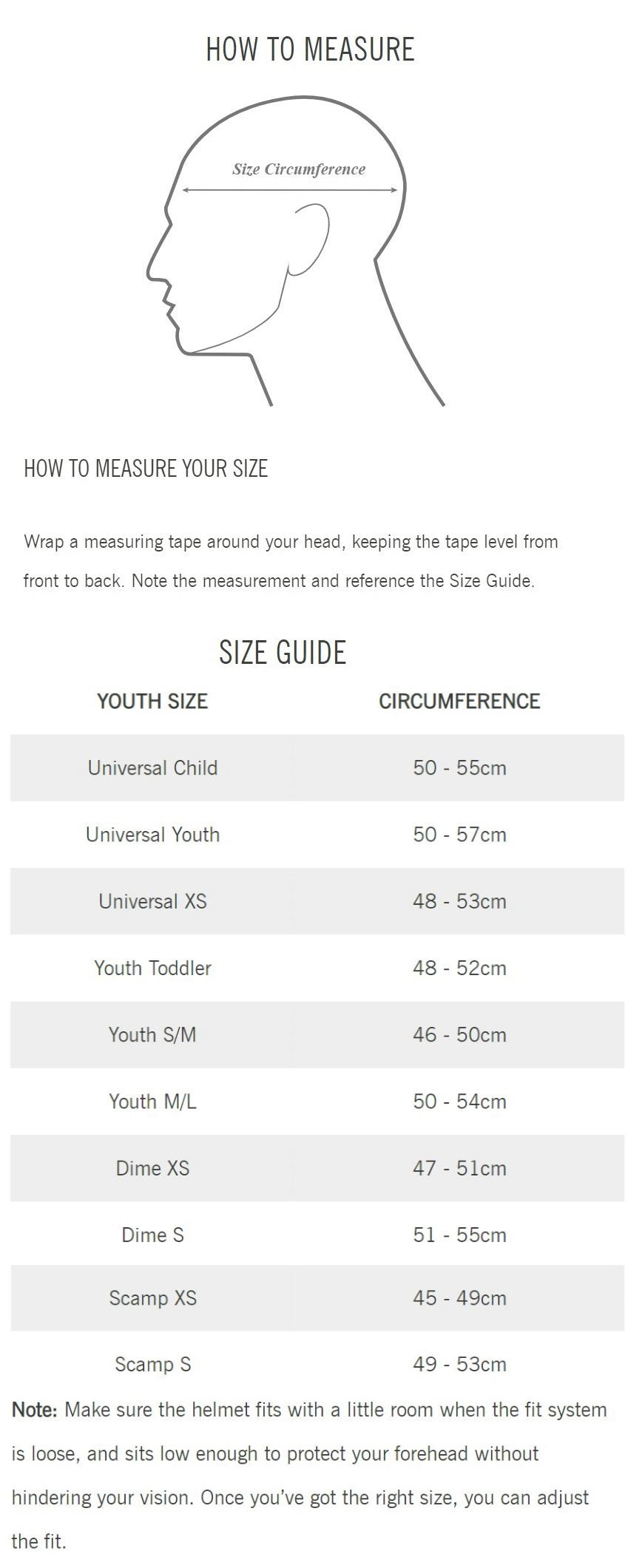 Giro Kids Helmet Sizing Chart