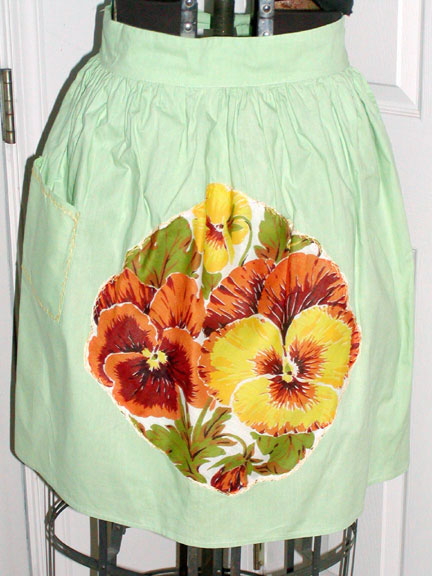 Chartreuse & Green Floral Polished Cotton Vintage Half Apron