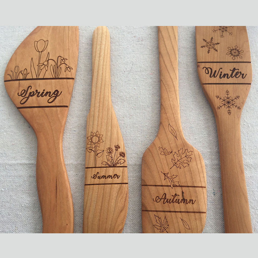 Wood Burned Utensil Set Salad Serving Set Kitchen Cooking Utensils Spoon &  Fork Pyrography Leaf Vine Design 