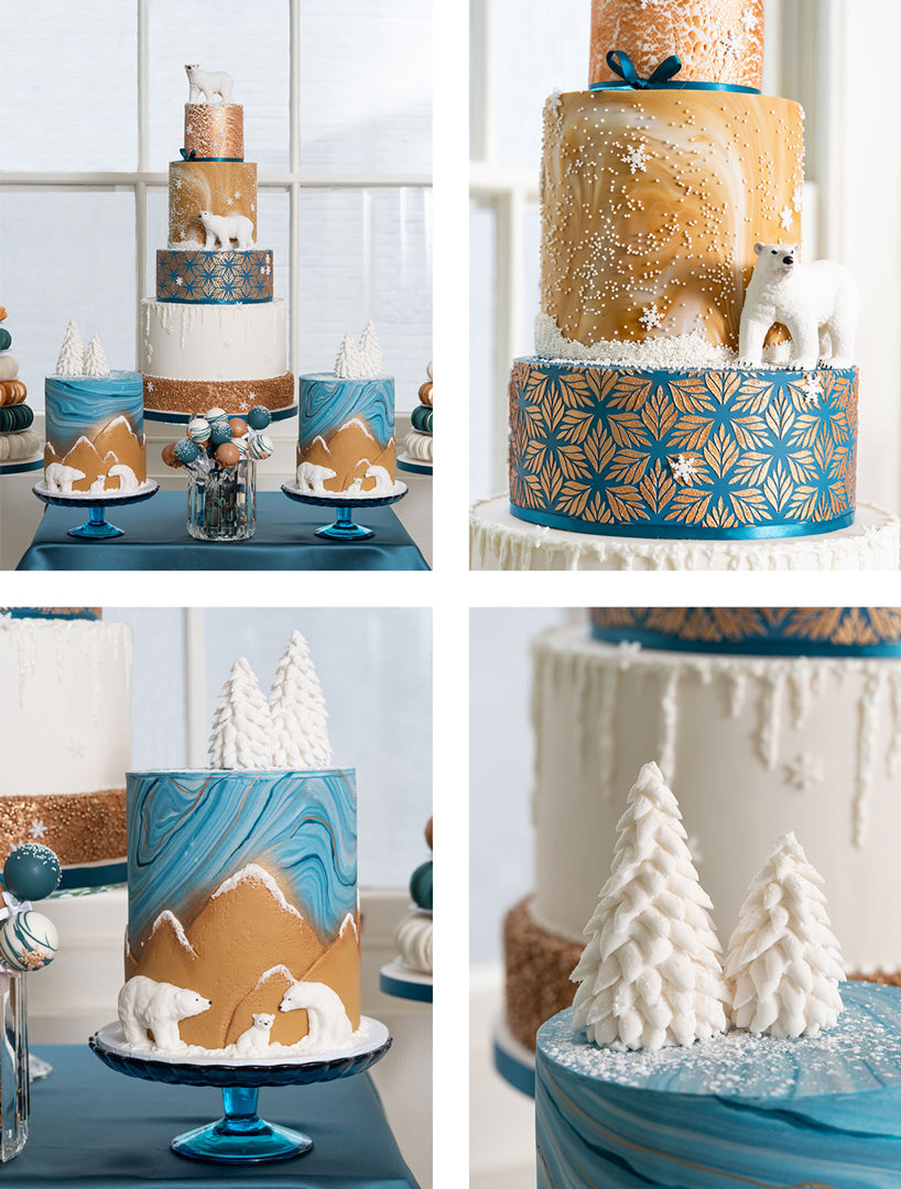 cakes with polar bears and snow