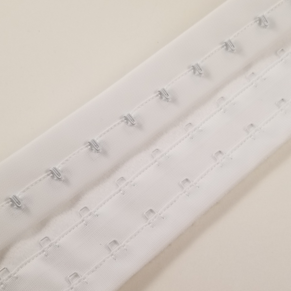 Continuous Hook & Eye Tape. 2 Rows of Eyes. 44mm Wide. White