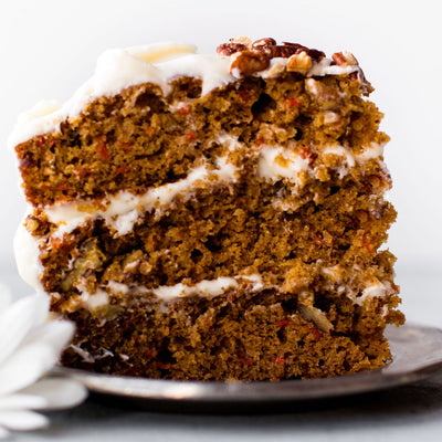 Three layer slice of carrot cake