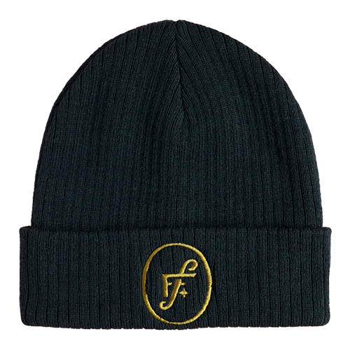 Black beanie hat with gold FF logo.