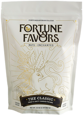 two pound bag of Fortune Favors The Classic candied pecans