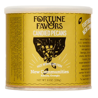8 ounce can of New Communities Fortune Favors candied pecans
