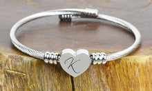 Load image into Gallery viewer, SOLID STAINLESS STEEL Heart Cable Initial Bracelet - Letters A-Z ITALY Made
