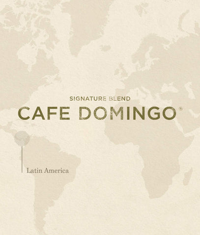 A graphic rendering of a map featuring the origin of Peet's Cafe Domingo medium roast coffee