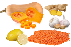 Ingredients for butternut squash lentil dip.