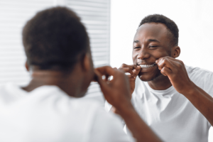 Flossing your teeth is important for good oral health.