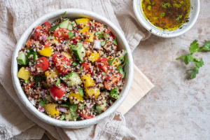 Texas caviar is a delcious and healthy combination of beans, quinoa, peppers, onion and spices.