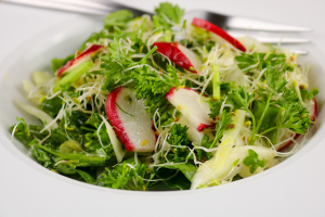 Watercress and radish salad, with other baby greens.