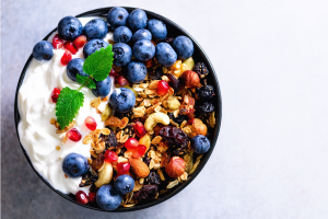 Yogurt, granola and fruit is a quick and healthy meals.