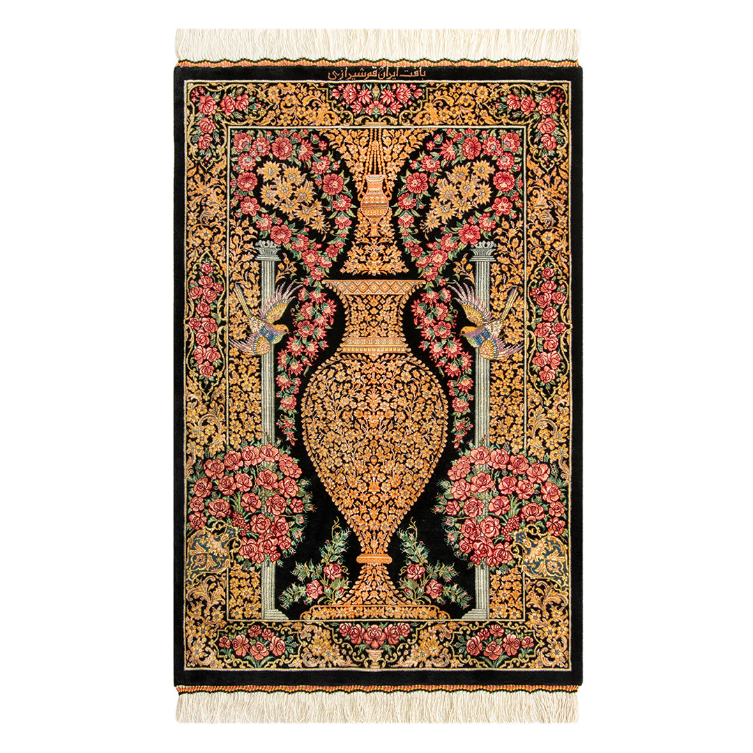 ペルシャ手織り絨毯　シルク　玄関マット　クム　60×91cm