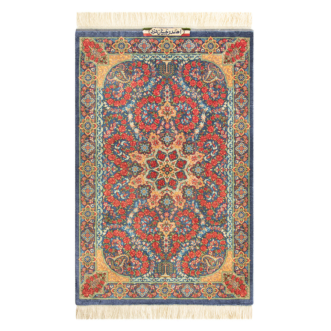 ペルシャ手織り絨毯　シルク　玄関マット　クム　59×92cm