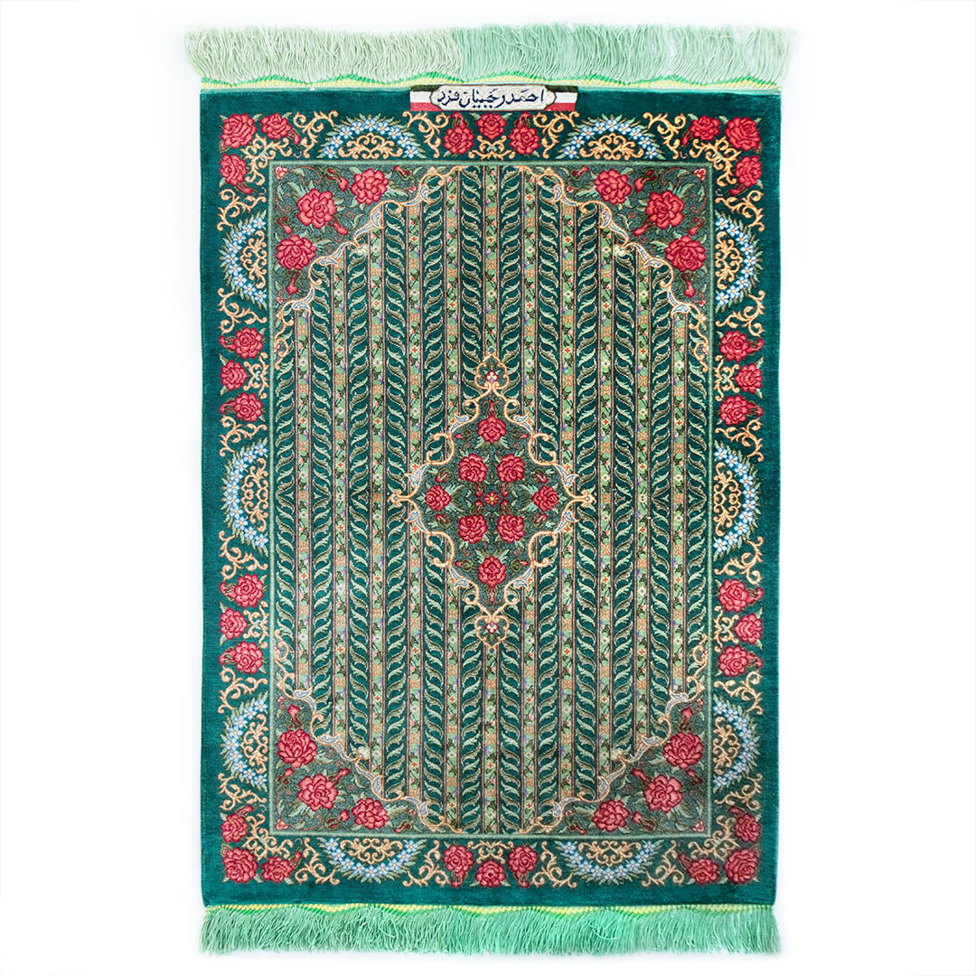 ペルシャ手織り絨毯　シルク　玄関マット　クム　57×80cm