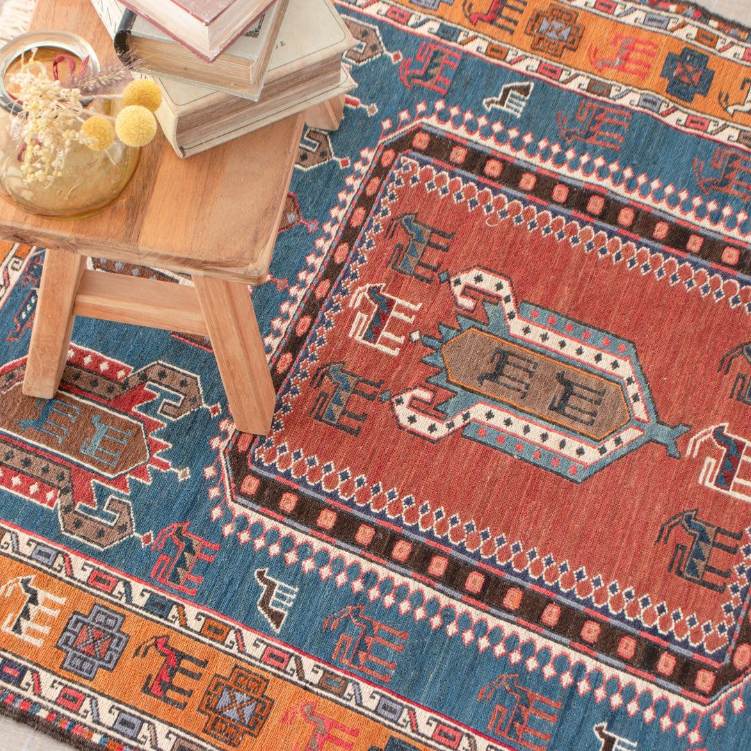 ペルシャ手織りキリム　ウール　ラグ　アゼルバイジャン 　77×98cm