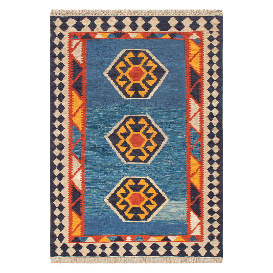 ペルシャ手織りキリム　ウール　ラグ　シーラーズ　101×144cm