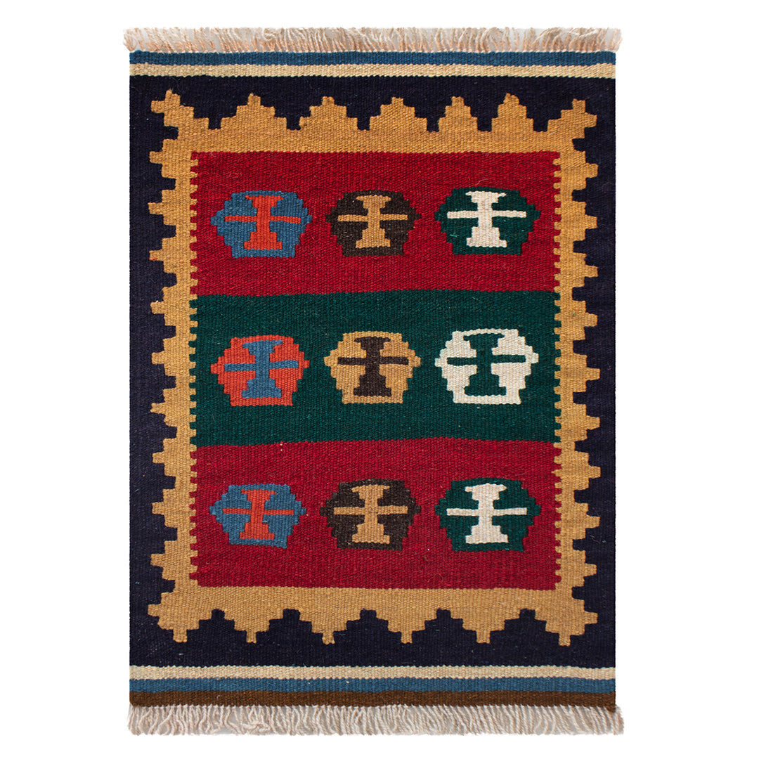 ペルシャ手織りキリム　ウール　玄関マット　シーラーズ　43×58cm