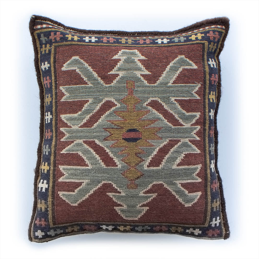 ペルシャ手織りキリム　ウール　クッション　アゼルバイジャン　34×32cm