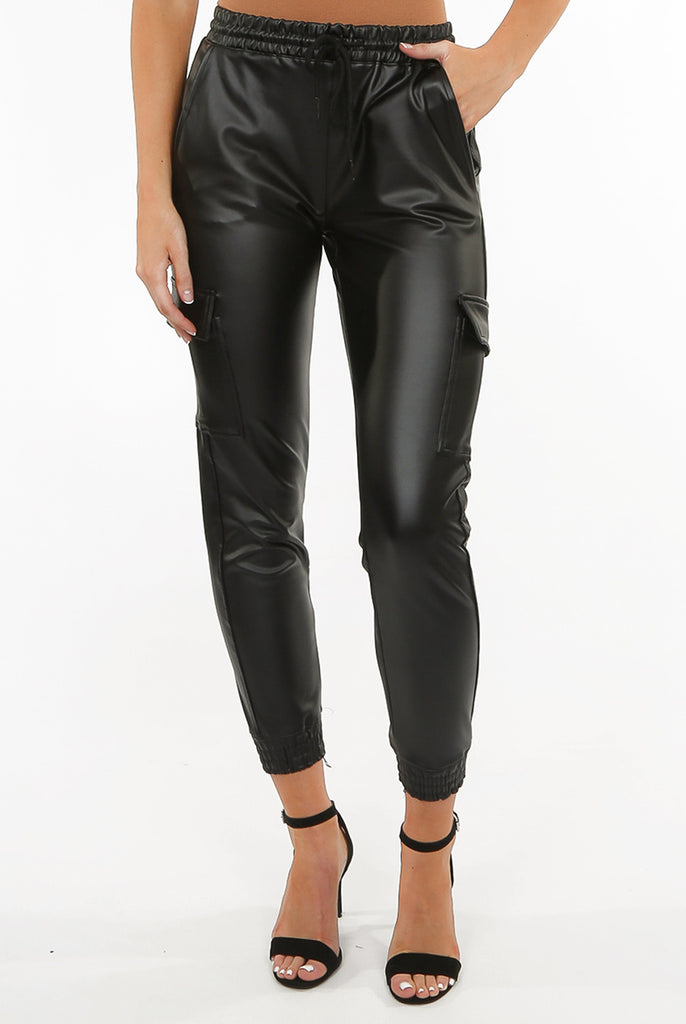 leather look cargo trousers