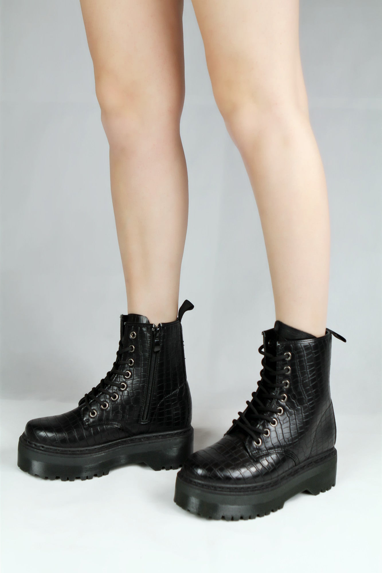 faux croc ankle boots