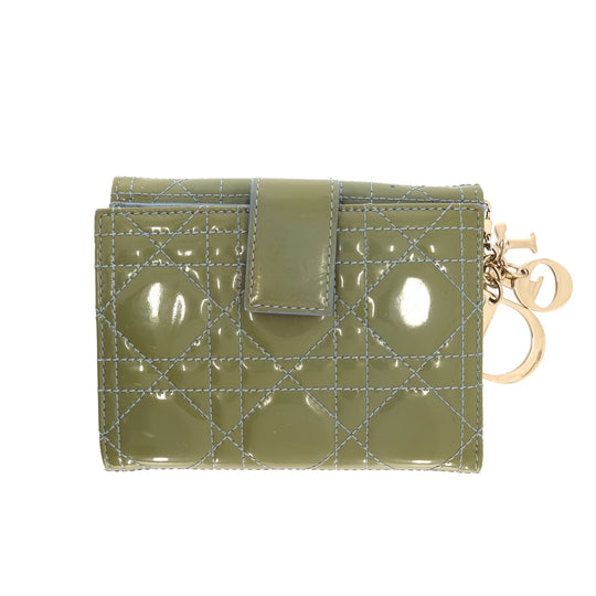 Dior Green Patent Cannage Leather Gusset Card Holder Dior