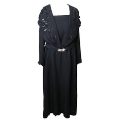 Late 1930s Black Wool Dress