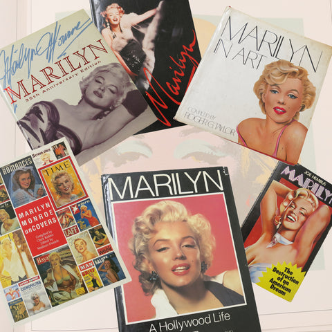 A collection of books about Marilyn Monroe