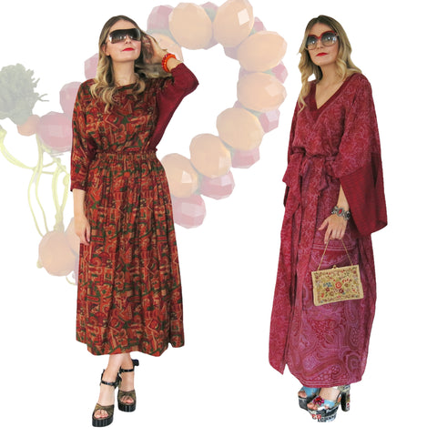 Reversible Samsara skirt with Elysium top and burgundy Lotus kaftan